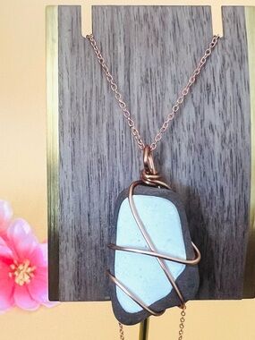 Copper wire wrapped pendant, natural stone